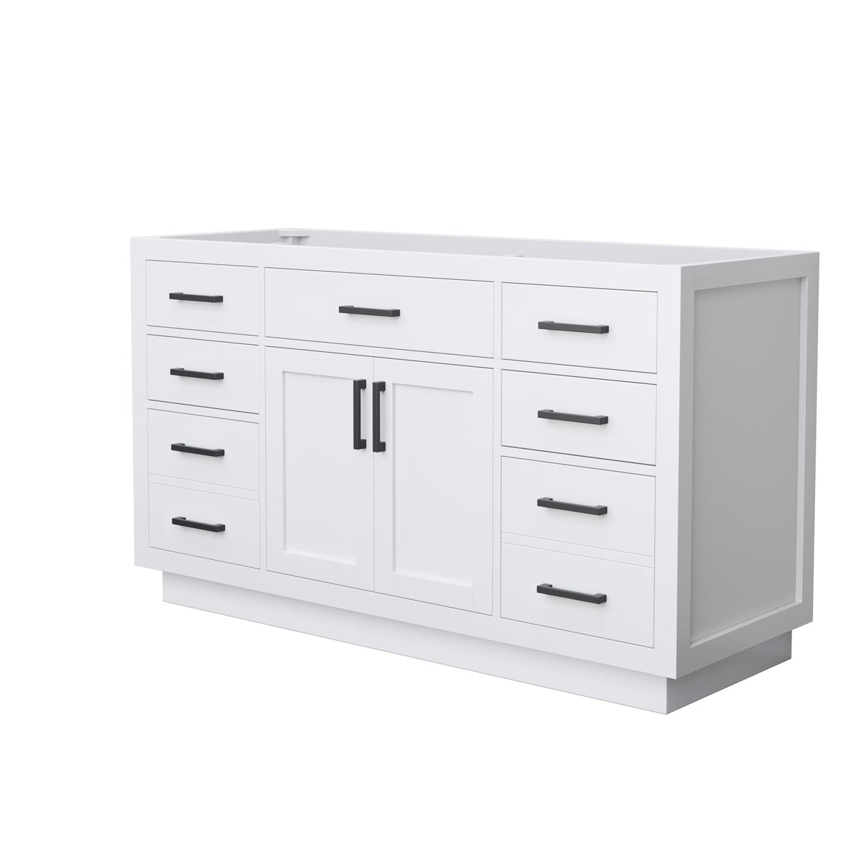 Wyndham Collection Beckett TK 60" Single Bathroom Vanity With Toe Kick in White, No Countertop, No Sink, Matte Black Trim