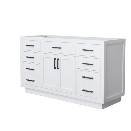 Wyndham Collection Beckett TK 60" Single Bathroom Vanity With Toe Kick in White, No Countertop, No Sink, Matte Black Trim
