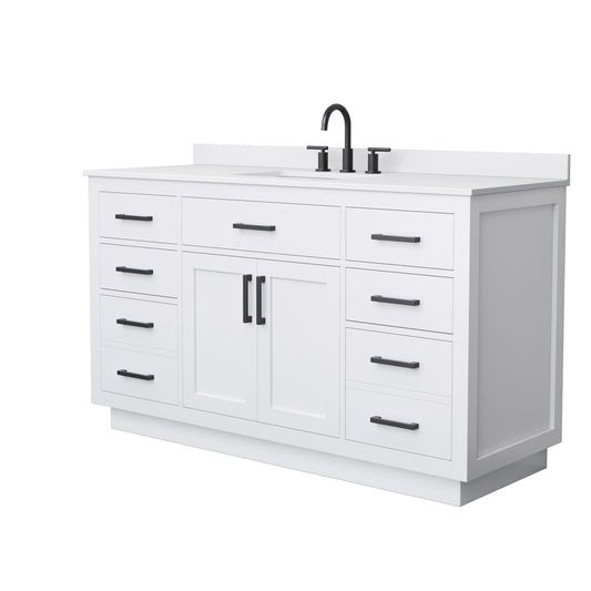 Wyndham Collection Beckett TK 60" Single Bathroom Vanity With Toe Kick in White, White Cultured Marble Countertop, Undermount Square Sink (3-Hole), Matte Black Trim