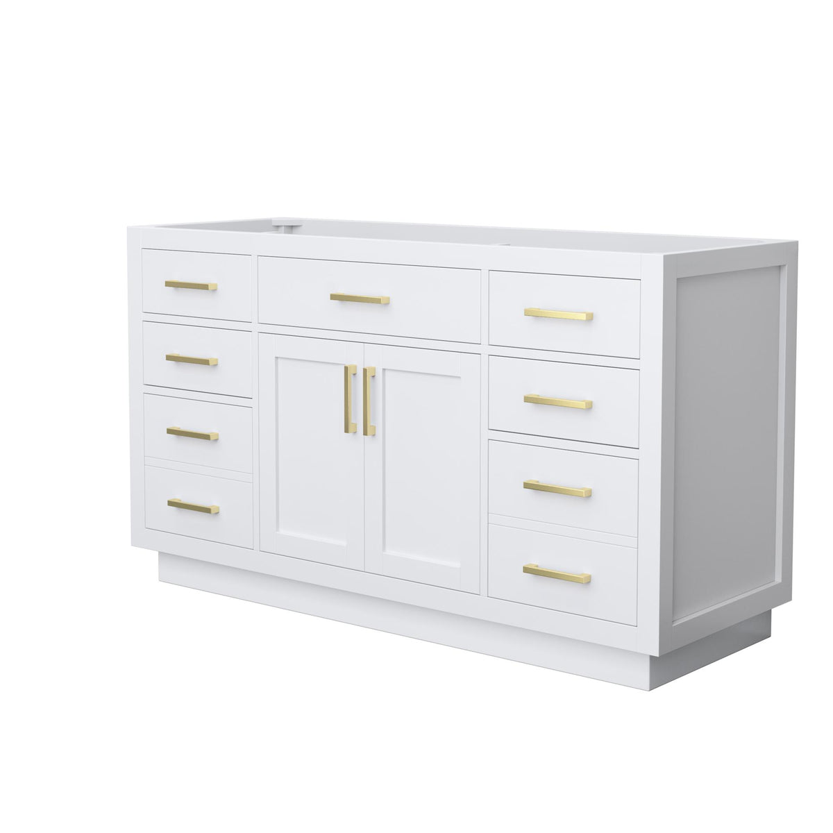 Wyndham Collection Beckett TK 60" Single Bathroom Vanity With Toe Kick in White, No Countertop, No Sink, Brushed Gold Trim