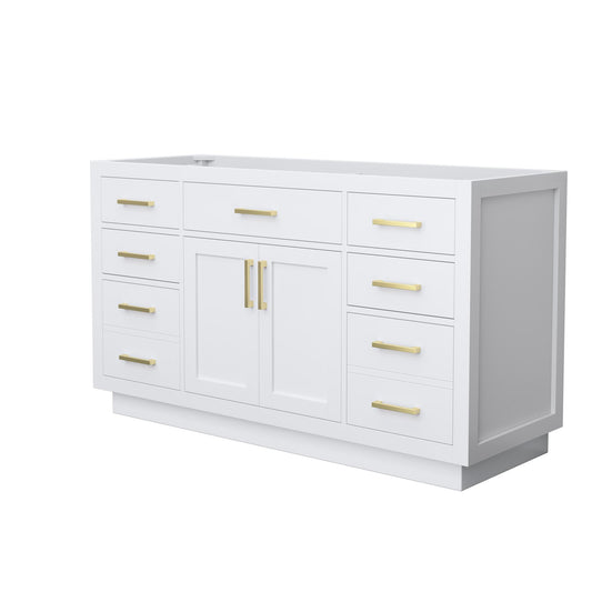 Wyndham Collection Beckett TK 60" Single Bathroom Vanity With Toe Kick in White, No Countertop, No Sink, Brushed Gold Trim