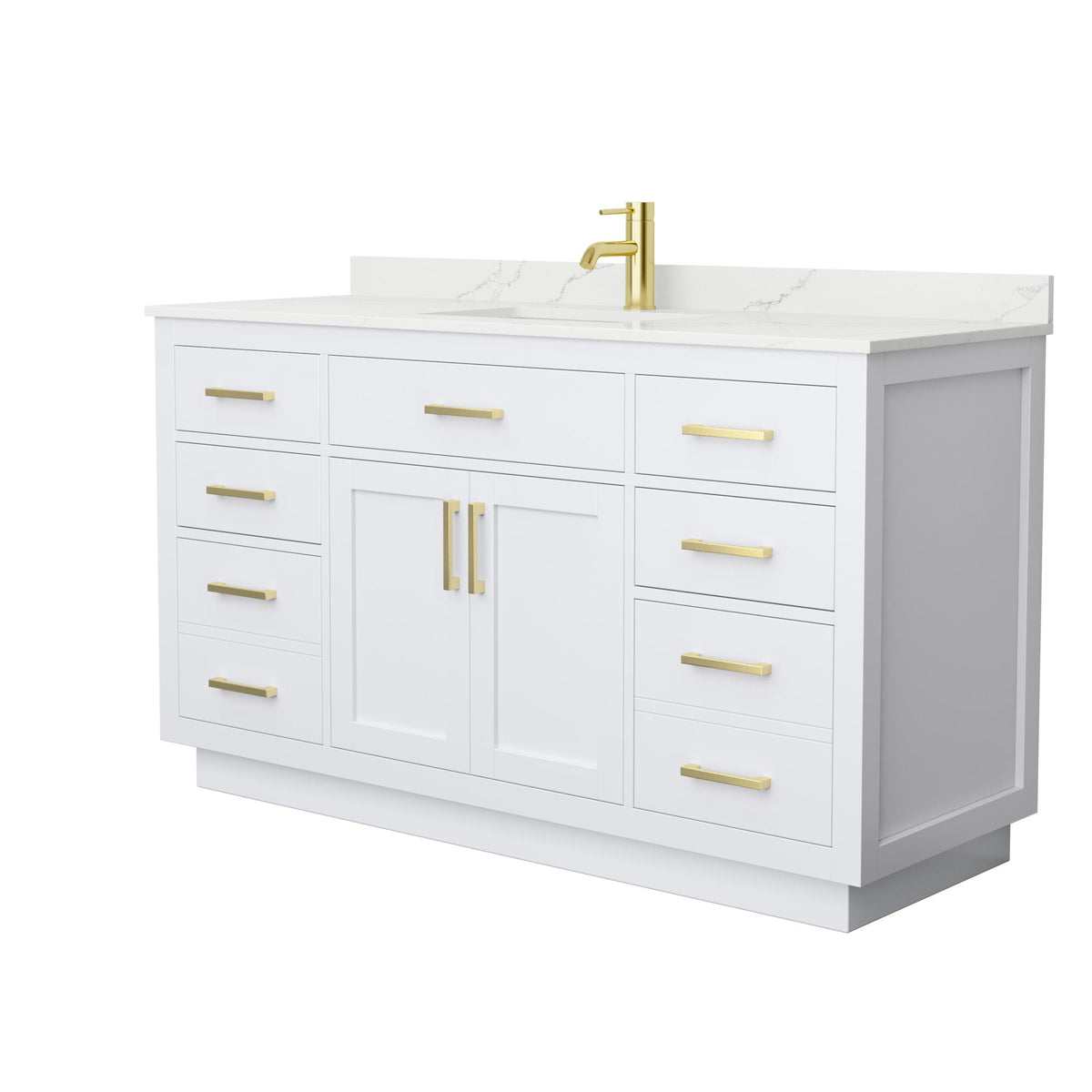 Wyndham Collection Beckett TK 60" Single Bathroom Vanity With Toe Kick in White, Giotto Quartz Countertop, Undermount Square Sink (1-Hole), Brushed Gold Trim