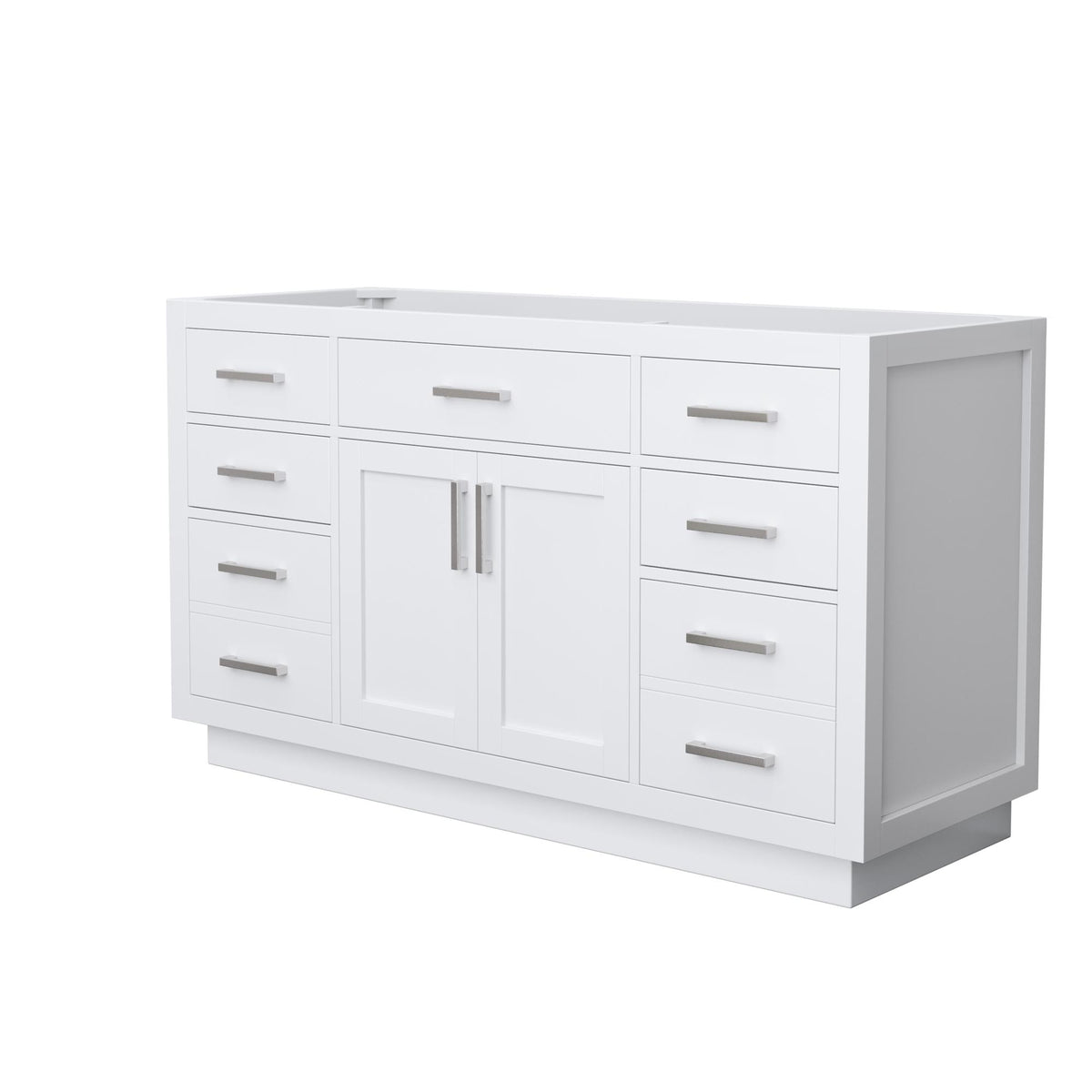 Wyndham Collection Beckett TK 60" Single Bathroom Vanity With Toe Kick in White, No Countertop, No Sink, Brushed Nickel Trim