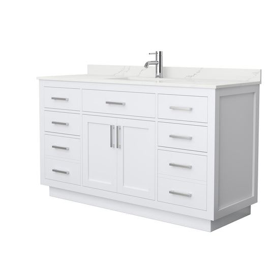 Wyndham Collection Beckett TK 60" Single Bathroom Vanity With Toe Kick in White, Giotto Quartz Countertop, Undermount Square Sink (1-Hole), Brushed Nickel Trim