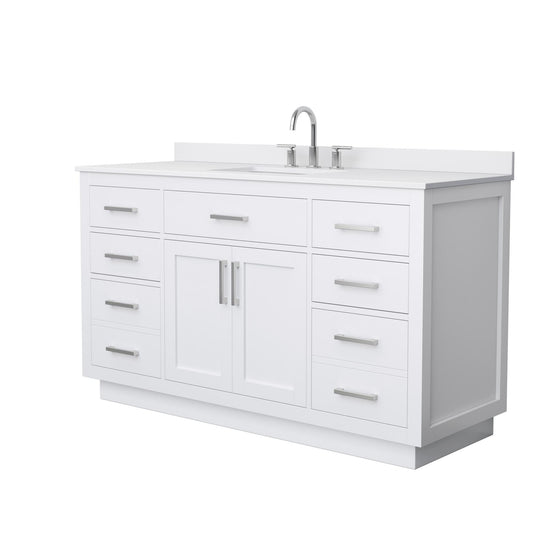 Wyndham Collection Beckett TK 60" Single Bathroom Vanity With Toe Kick in White, White Cultured Marble Countertop, Undermount Square Sink (3-Hole), Brushed Nickel Trim