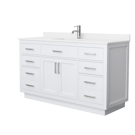 Wyndham Collection Beckett TK 60" Single Bathroom Vanity With Toe Kick in White, White Quartz Countertop, Undermount Square Sink (1-Hole), Brushed Nickel Trim