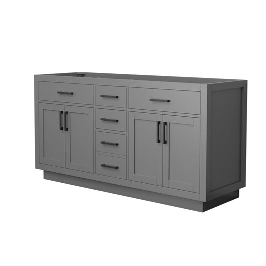 Wyndham Collection Beckett TK 66" Double Bathroom Vanity With Toe Kick in Dark Gray, No Countertop, No Sinks, Matte Black Trim