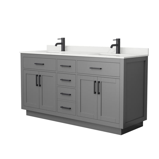 Wyndham Collection Beckett TK 66" Double Bathroom Vanity With Toe Kick in Dark Gray, Giotto Quartz Countertop, Undermount Square Sinks (1-Hole), Matte Black Trim