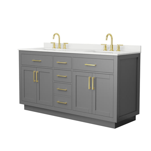 Wyndham Collection Beckett TK 66" Double Bathroom Vanity With Toe Kick in Dark Gray, Giotto Quartz Countertop, Undermount Square Sinks (3-Hole), Brushed Gold Trim