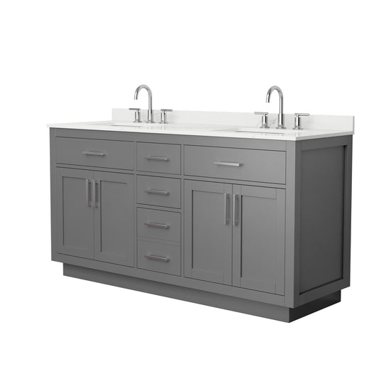 Wyndham Collection Beckett TK 66" Double Bathroom Vanity With Toe Kick in Dark Gray, Giotto Quartz Countertop, Undermount Square Sinks (3-Hole), Brushed Nickel Trim