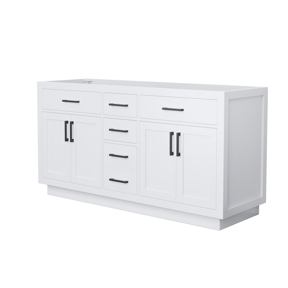 Wyndham Collection Beckett TK 66" Double Bathroom Vanity With Toe Kick in White, No Countertop, No Sinks, Matte Black Trim
