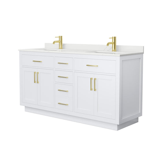 Wyndham Collection Beckett TK 66" Double Bathroom Vanity With Toe Kick in White, Giotto Quartz Countertop, Undermount Square Sinks (1-Hole), Brushed Gold Trim