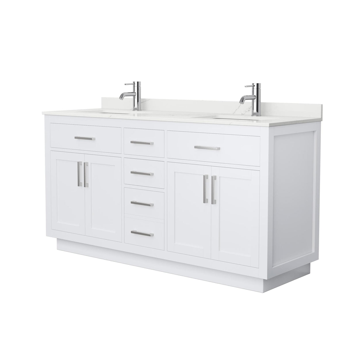 Wyndham Collection Beckett TK 66" Double Bathroom Vanity With Toe Kick in White, Giotto Quartz Countertop, Undermount Square Sinks (1-Hole), Brushed Nickel Trim