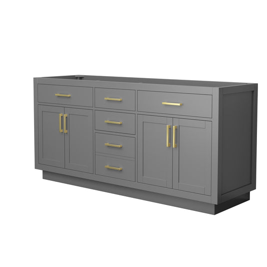 Wyndham Collection Beckett TK 72" Double Bathroom Vanity With Toe Kick in Dark Gray, No Countertop, No Sinks, Brushed Gold Trim