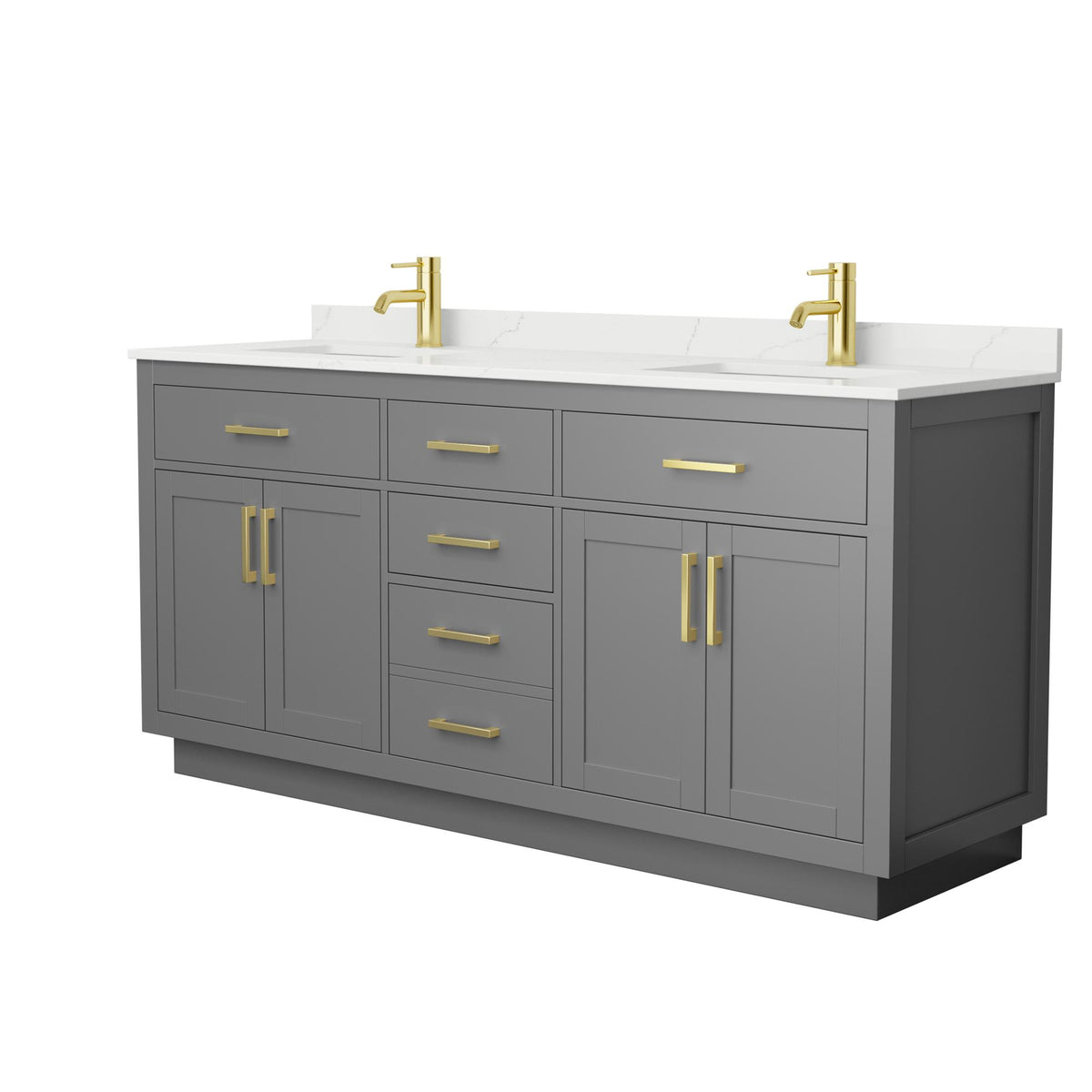 Wyndham Collection Beckett TK 72" Double Bathroom Vanity With Toe Kick in Dark Gray, Giotto Quartz Countertop, Undermount Square Sinks (1-Hole), Brushed Gold Trim