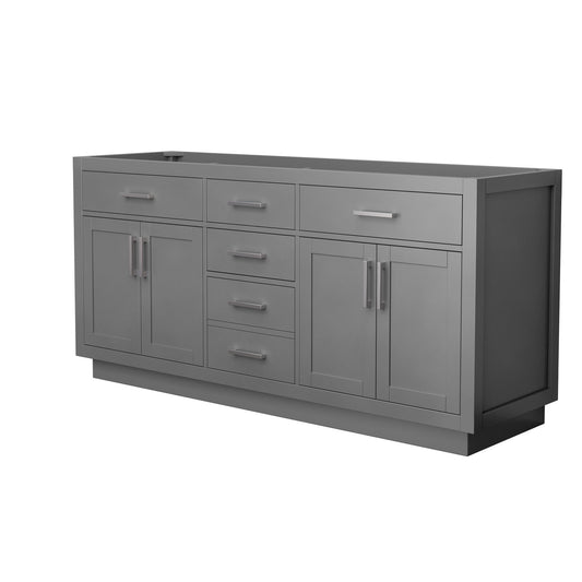 Wyndham Collection Beckett TK 72" Double Bathroom Vanity With Toe Kick in Dark Gray, No Countertop, No Sinks, Brushed Nickel Trim
