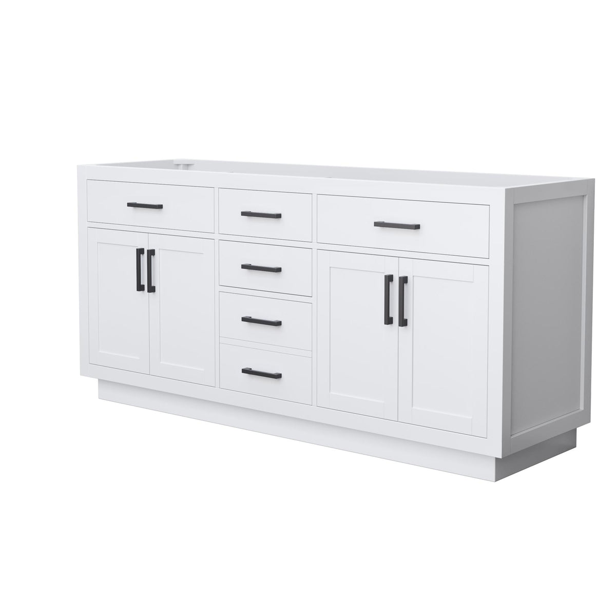 Wyndham Collection Beckett TK 72" Double Bathroom Vanity With Toe Kick in White, No Countertop, No Sinks, Matte Black Trim