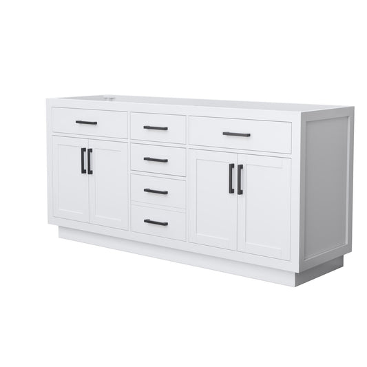 Wyndham Collection Beckett TK 72" Double Bathroom Vanity With Toe Kick in White, No Countertop, No Sinks, Matte Black Trim