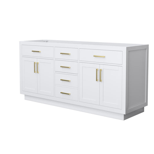Wyndham Collection Beckett TK 72" Double Bathroom Vanity With Toe Kick in White, No Countertop, No Sinks, Brushed Gold Trim