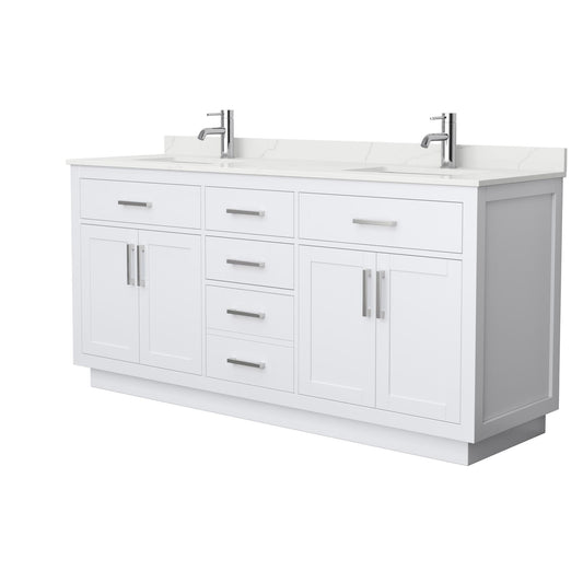 Wyndham Collection Beckett TK 72" Double Bathroom Vanity With Toe Kick in White, Giotto Quartz Countertop, Undermount Square Sinks (1-Hole), Brushed Nickel Trim