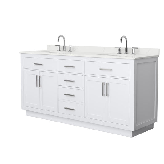 Wyndham Collection Beckett TK 72" Double Bathroom Vanity With Toe Kick in White, Giotto Quartz Countertop, Undermount Square Sinks (3-Hole), Brushed Nickel Trim