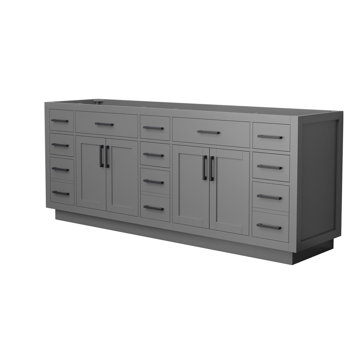 Wyndham Collection Beckett TK 84" Double Bathroom Vanity With Toe Kick in Dark Gray, No Countertop, No Sinks, Matte Black Trim