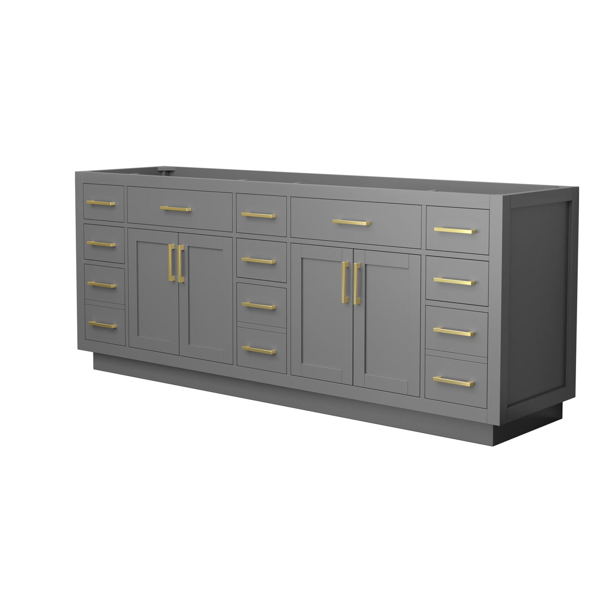 Wyndham Collection Beckett TK 84" Double Bathroom Vanity With Toe Kick in Dark Gray, No Countertop, No Sinks, Brushed Gold Trim