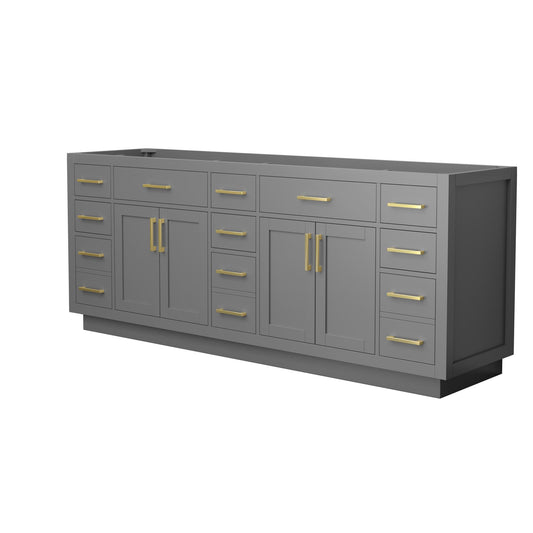Wyndham Collection Beckett TK 84" Double Bathroom Vanity With Toe Kick in Dark Gray, No Countertop, No Sinks, Brushed Gold Trim