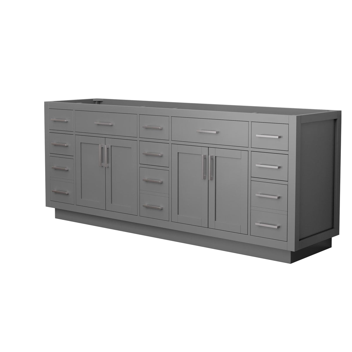 Wyndham Collection Beckett TK 84" Double Bathroom Vanity With Toe Kick in Dark Gray, No Countertop, No Sinks, Brushed Nickel Trim