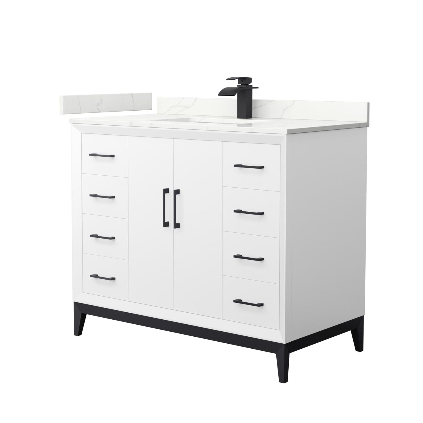 Wyndham Collection Amici 42" Single Bathroom Vanity in White, Giotto Quartz Countertop, Undermount Square Sink (1-Hole), Matte Black Trim
