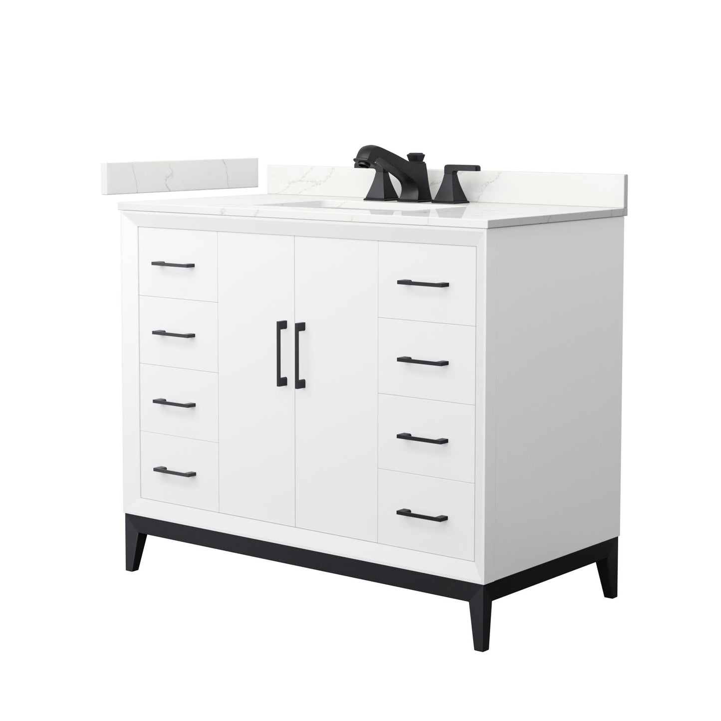 Wyndham Collection Amici 42" Single Bathroom Vanity in White, Giotto Quartz Countertop, Undermount Square Sink (3-Hole), Matte Black Trim