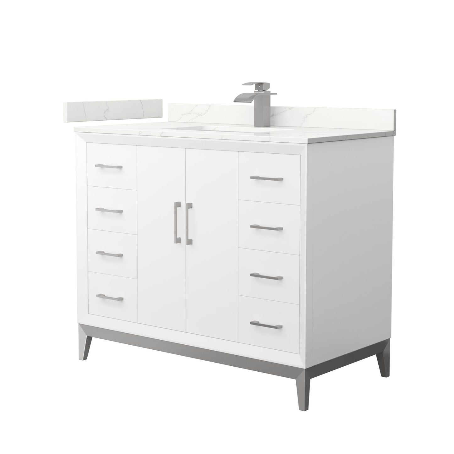 Wyndham Collection Amici 42" Single Bathroom Vanity in White, Giotto Quartz Countertop, Undermount Square Sink (1-Hole), Brushed Nickel Trim