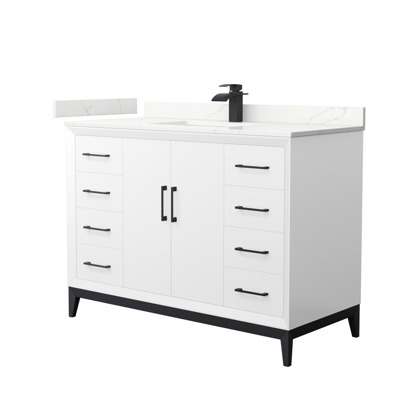 Wyndham Collection Amici 48" Single Bathroom Vanity in White, Giotto Quartz Countertop, Undermount Square Sink (1-Hole), Matte Black Trim