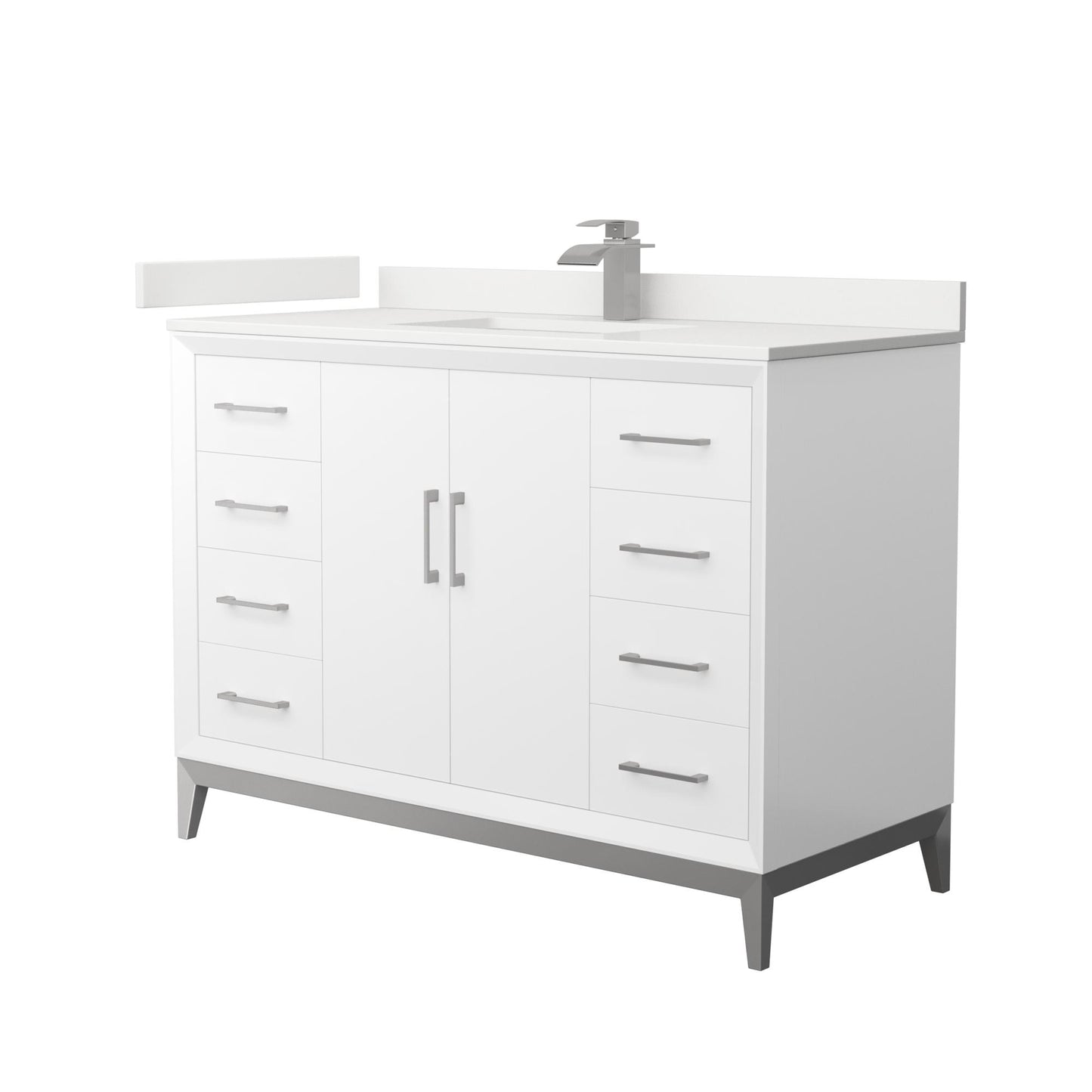 Wyndham Collection Amici 48" Single Bathroom Vanity in White, White Quartz Countertop, Undermount Square Sink (1-Hole), Brushed Nickel Trim