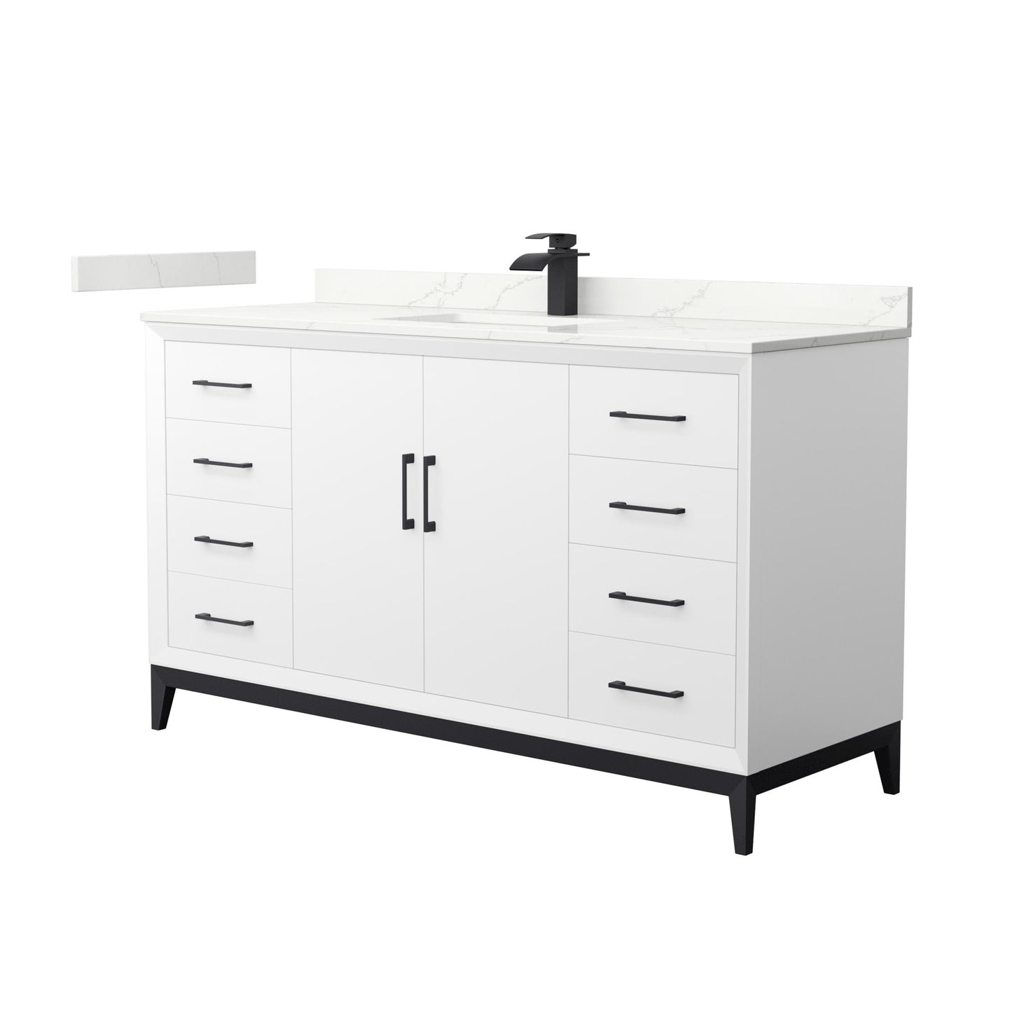 Wyndham Collection Amici 60" Single Bathroom Vanity in White, Giotto Quartz Countertop, Undermount Square Sink (1-Hole), Matte Black Trim