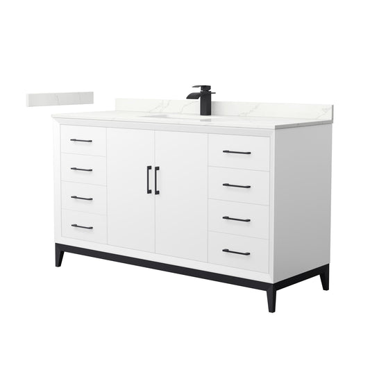 Wyndham Collection Amici 60" Single Bathroom Vanity in White, Giotto Quartz Countertop, Undermount Square Sink (1-Hole), Matte Black Trim