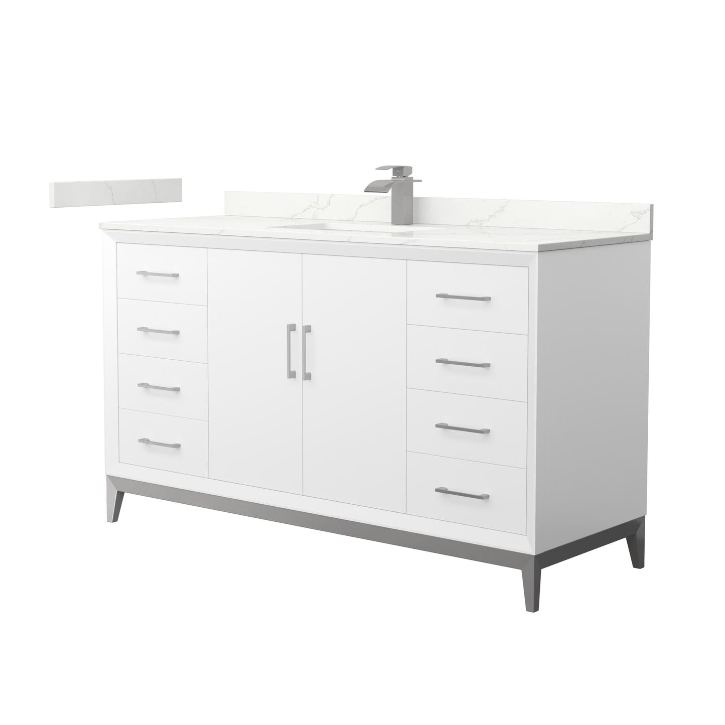 Wyndham Collection Amici 60" Single Bathroom Vanity in White, Giotto Quartz Countertop, Undermount Square Sink (1-Hole), Brushed Nickel Trim