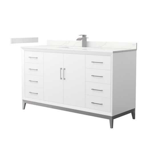 Wyndham Collection Amici 60" Single Bathroom Vanity in White, Giotto Quartz Countertop, Undermount Square Sink (1-Hole), Brushed Nickel Trim
