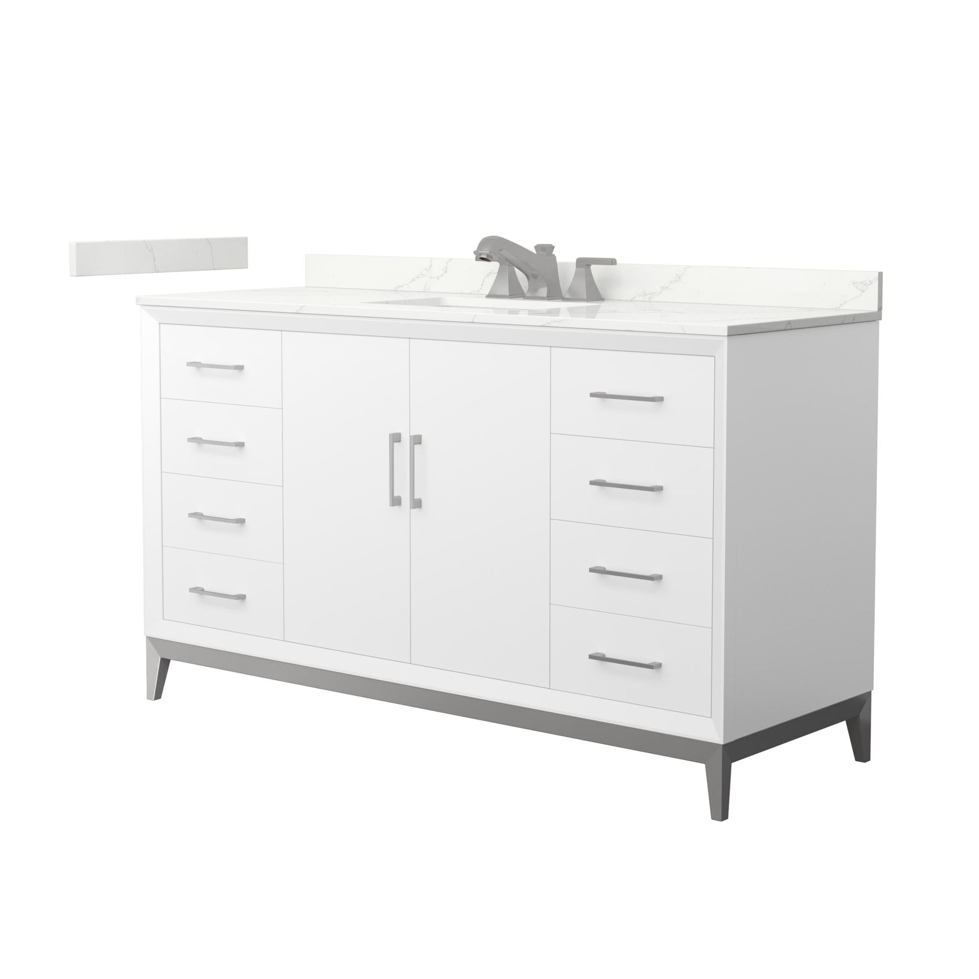 Wyndham Collection Amici 60" Single Bathroom Vanity in White, Giotto Quartz Countertop, Undermount Square Sink (3-Hole), Brushed Nickel Trim