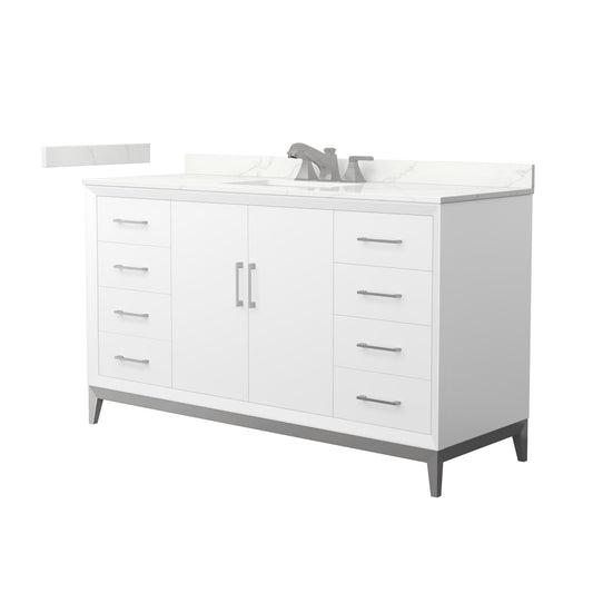 Wyndham Collection Amici 60" Single Bathroom Vanity in White, Giotto Quartz Countertop, Undermount Square Sink (3-Hole), Brushed Nickel Trim
