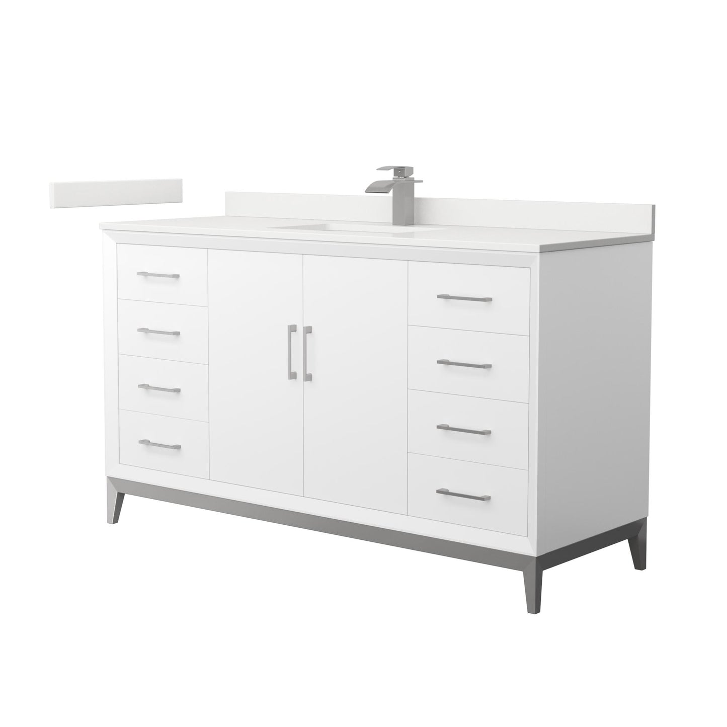 Wyndham Collection Amici 60" Single Bathroom Vanity in White, White Quartz Countertop, Undermount Square Sink (1-Hole), Brushed Nickel Trim