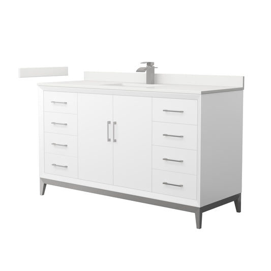 Wyndham Collection Amici 60" Single Bathroom Vanity in White, White Quartz Countertop, Undermount Square Sink (1-Hole), Brushed Nickel Trim