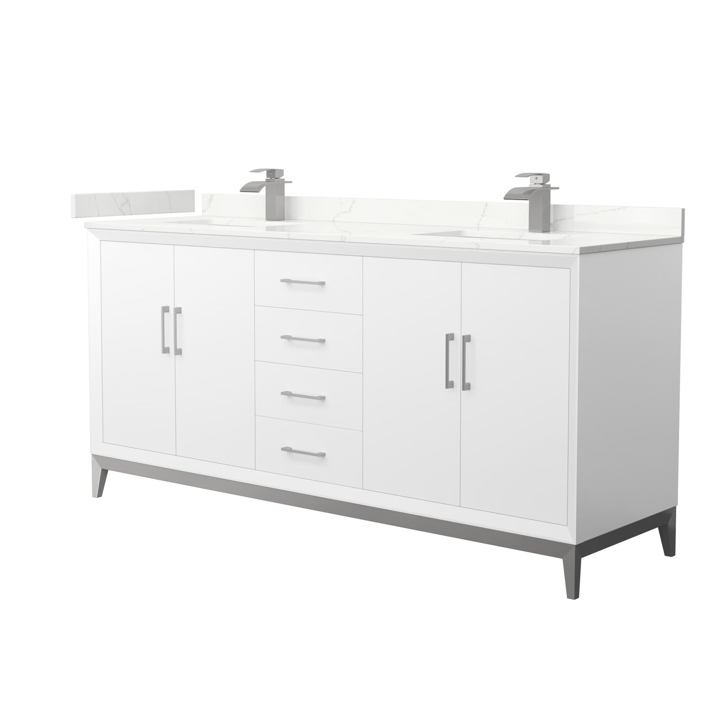 Wyndham Collection Amici 72" Double Bathroom Vanity in White, Giotto Quartz Countertop, Undermount Square Sinks (1-Hole), Brushed Nickel Trim