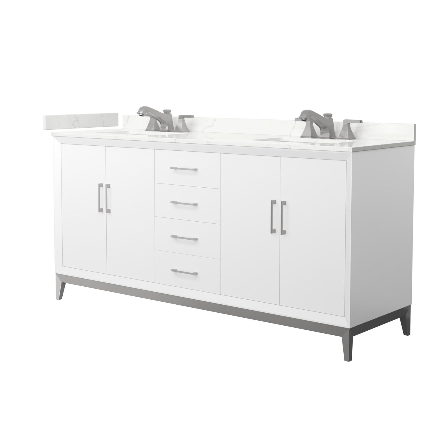 Wyndham Collection Amici 72" Double Bathroom Vanity in White, Giotto Quartz Countertop, Undermount Square Sinks (3-Hole), Brushed Nickel Trim