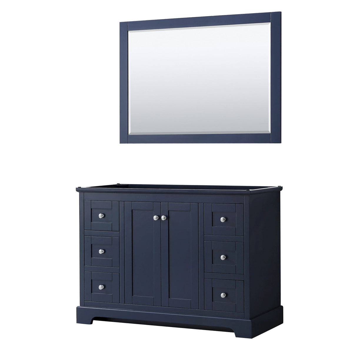 Wyndham Collection Avery 48" Single Bathroom Vanity in Dark Blue, No Countertop, No Sink, Polished Chrome Trim and 46" Mirror