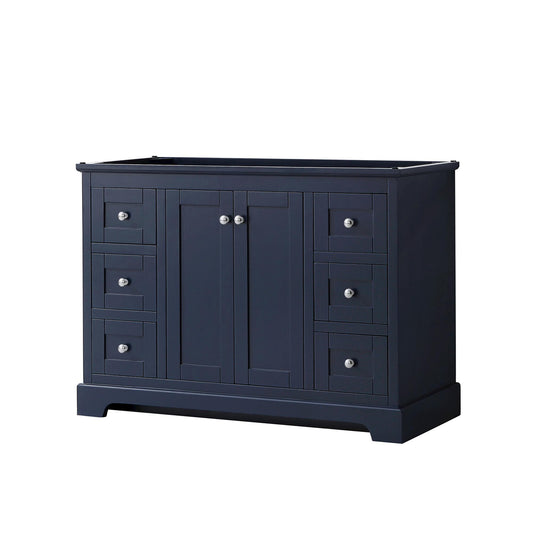 Wyndham Collection Avery 48" Single Bathroom Vanity in Dark Blue, No Countertop, No Sink, Polished Chrome Trim