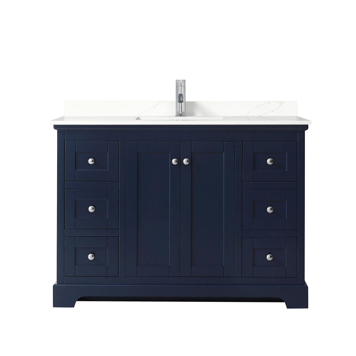 Wyndham Collection Avery 48" Single Bathroom Vanity in Dark Blue, Giotto Quartz Countertop, Undermount Square Sink (1-Hole), Polished Chrome Trim