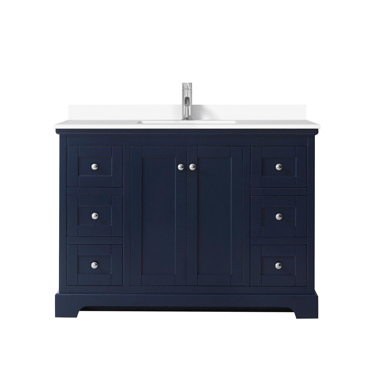 Wyndham Collection Avery 48" Single Bathroom Vanity in Dark Blue, White Cultured Marble Countertop, Undermount Square Sink (1-Hole), Polished Chrome Trim