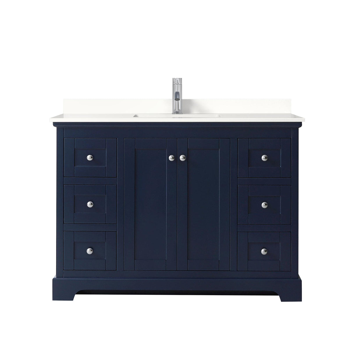 Wyndham Collection Avery 48" Single Bathroom Vanity in Dark Blue, White Quartz Countertop, Undermount Square Sink (1-Hole), Polished Chrome Trim