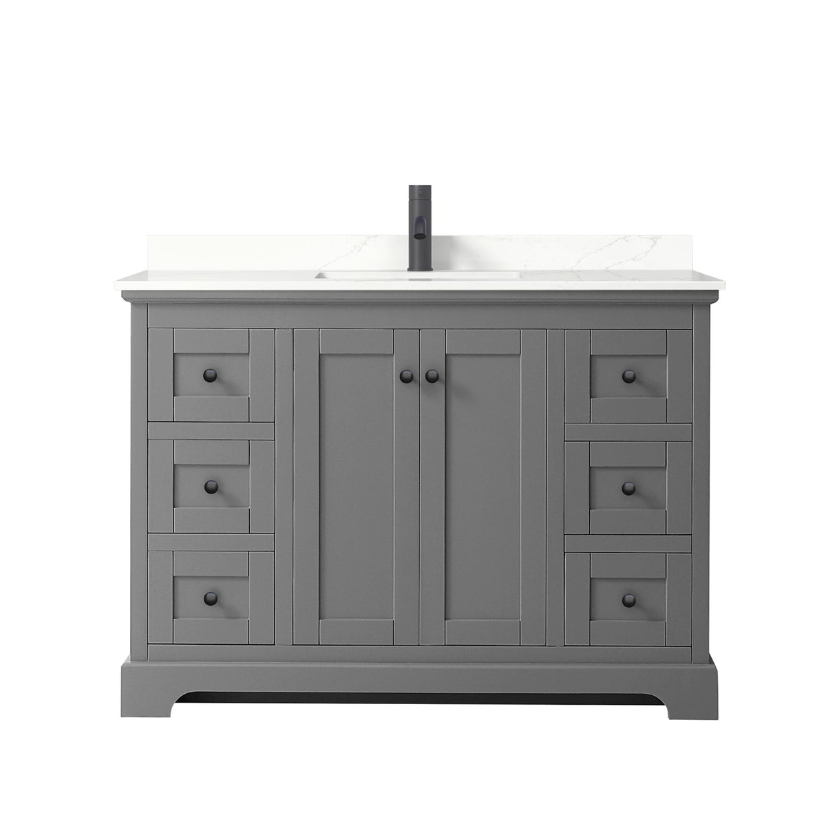 Wyndham Collection Avery 48" Single Bathroom Vanity in Dark Gray, Giotto Quartz Countertop, Undermount Square Sink (1-Hole), Matte Black Trim